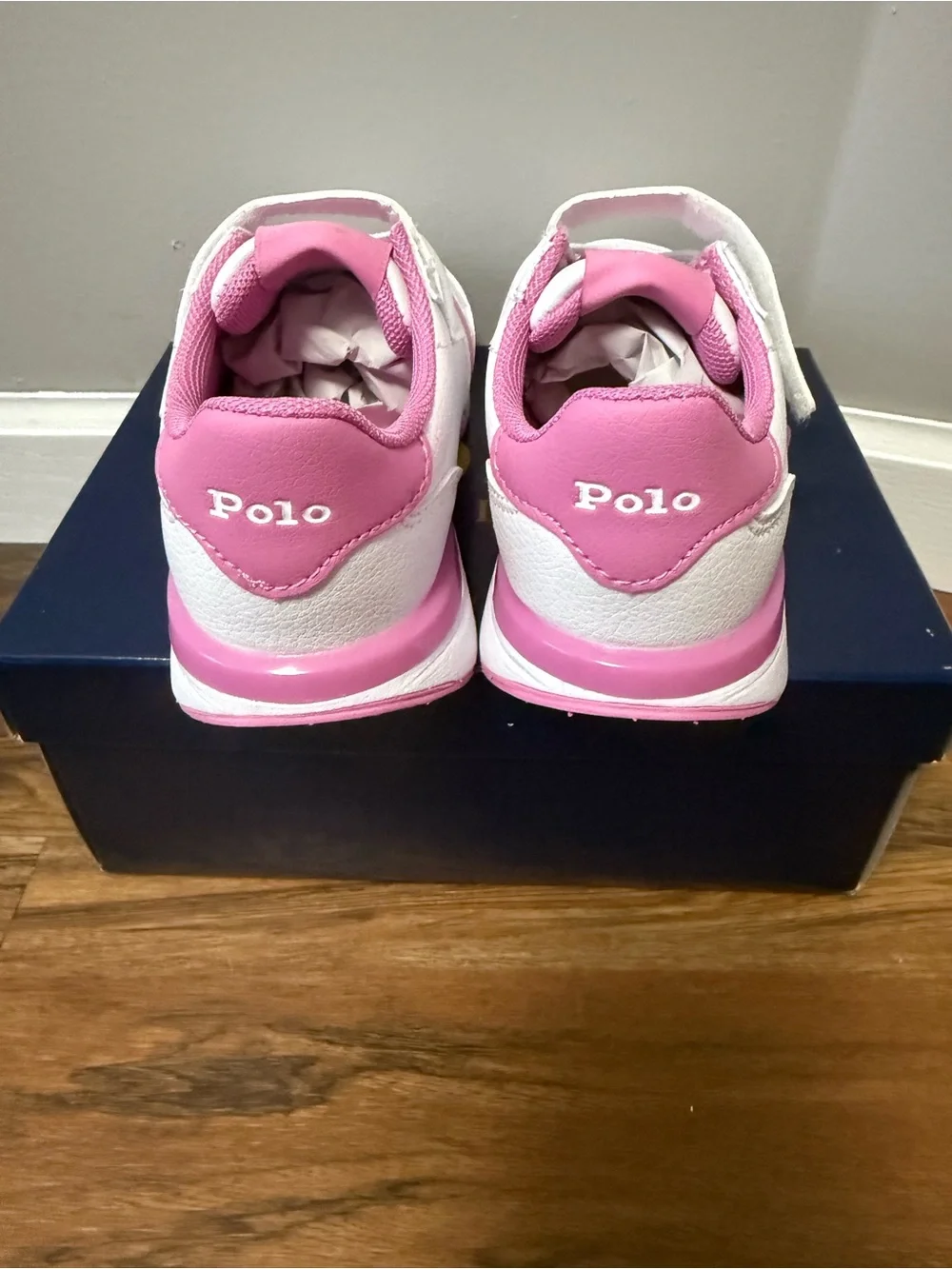 Ralph Lauren Kids White and Pink Velcro Sneakers